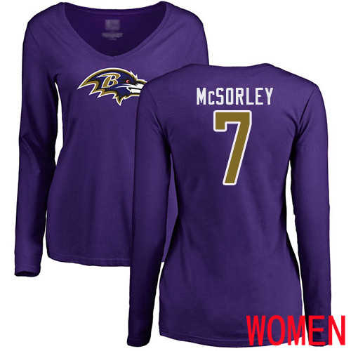Baltimore Ravens Purple Women Trace McSorley Name and Number Logo NFL Football #7 Long Sleeve T Shirt